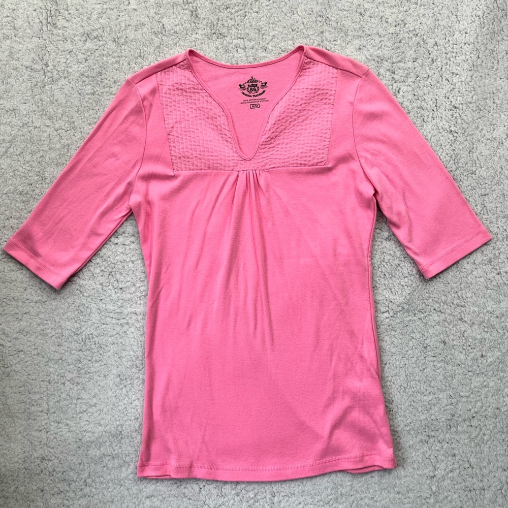 Women's Route 66 Pink Cotton V Neck 3/4 Sleeve Shirt Size M